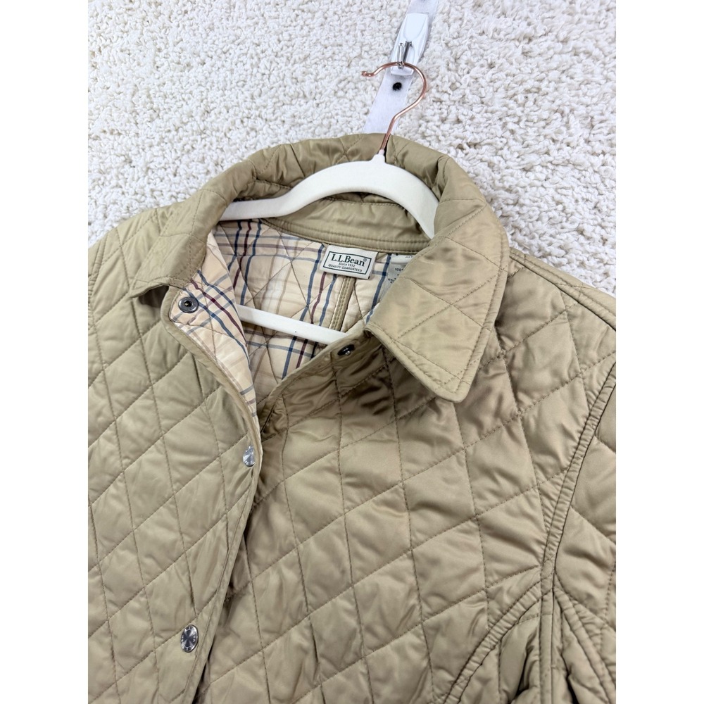 L.L. Bean Quilted Barn Jacket Women Small Tan Good Plaid Lined Snap Front 0GCX8 - Picture 8 of 12